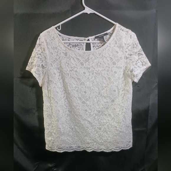 Forever 21 white lace blouse sz med - Picture 6 of 7